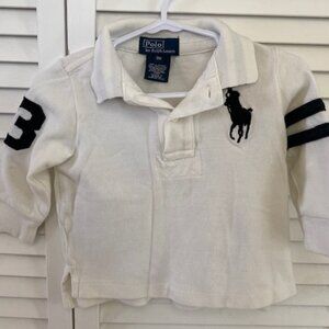 Ralph Lauren Polo Logo Long Sleeve Shirt White/Blue 9 months